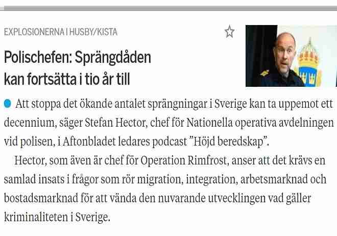 قائد عمليات الشرطة السويدية : يمكن أن تستمر الانفجارات في السويد لمدة عشر سنوات أخرى 2 445 7