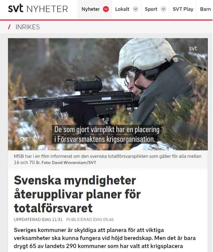 السلطات السويدية :وفقا للقانون جميع السويديين من 16لـ 70 عاماً مُلزمين بالالتحاق بالجيش في حالة الحرب 2 454 1