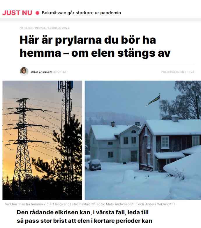 وسائل الإعلام السويدية تنشر تعليمات التعايش بالمنزل في حالة انقطاع التيار الكهربائي خلال الشتاء القادم 2 5 1 9