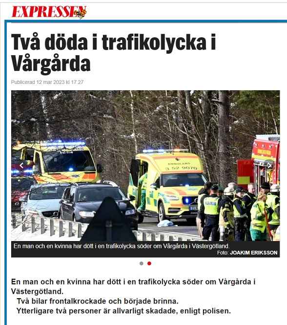 اصطدام سيارتين واحتراقهما ووفاة شخصين بداخلهم في منطقة Vårgårda 6 Untitled 1 18