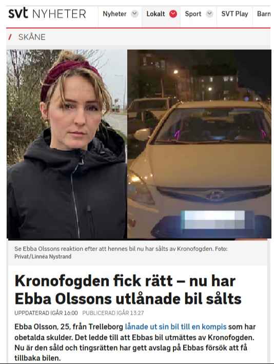 قانون سويدي يتيح مصادرة سيارتك إذا أعَرتها لصديق مديون. "إيبا" خسرت سيارتها لهذا السبب! 2 656 1