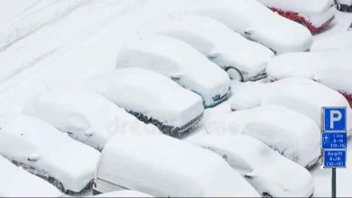 bilar som tackas i sno pa en parkeringsplats 48373648 1